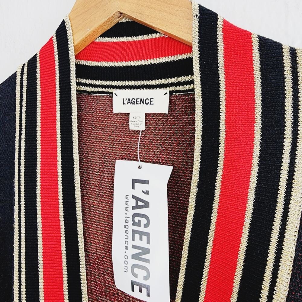 L'Agence Cleo Pur Amour Rose Intarsia Knit Belted Maxi Duster Cardigan XS NWT - Picture 7 of 12